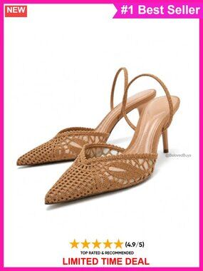 Crochet Mesh Slingback Kitten Heel Pointed Toe Summer Dress Pumps